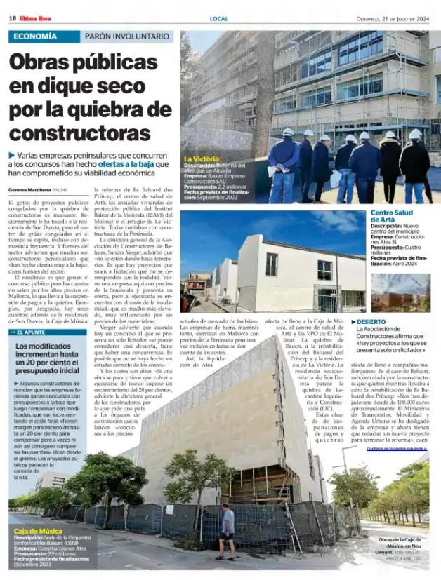 Ultima hora: Obras Públicas en dique seco por la quiebra de constructoras