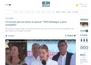 IB3 Noticies TV: El Govern preveu treure al mercat 7.000 habitatges a preu assequible