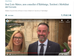 IB3 Noticies: José Luis Mateo, nou conseller d´Habitatge, Territori i Mobilitat del Govern