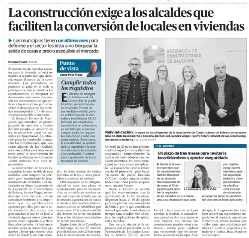 Menorca, Es Diari: La construcción exige a los alcaldes que faciliten la conversión de locales en viviendas
