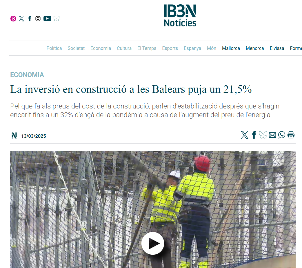 IB3 Noticies: La inversió en construcció a les Balears puja un 21,5%