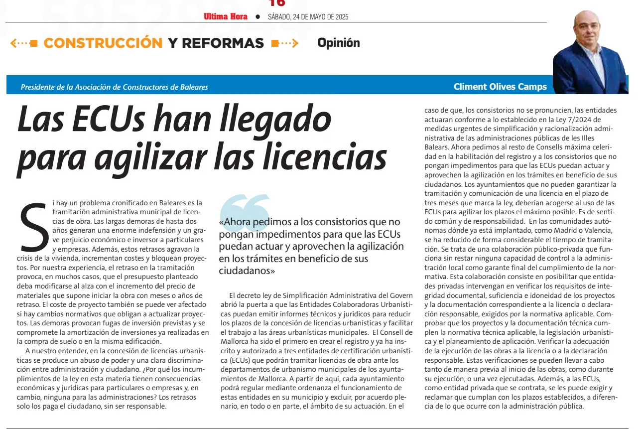 Especial Construcción Última Hora: Las ECUS han llegado para agilizar las licencias