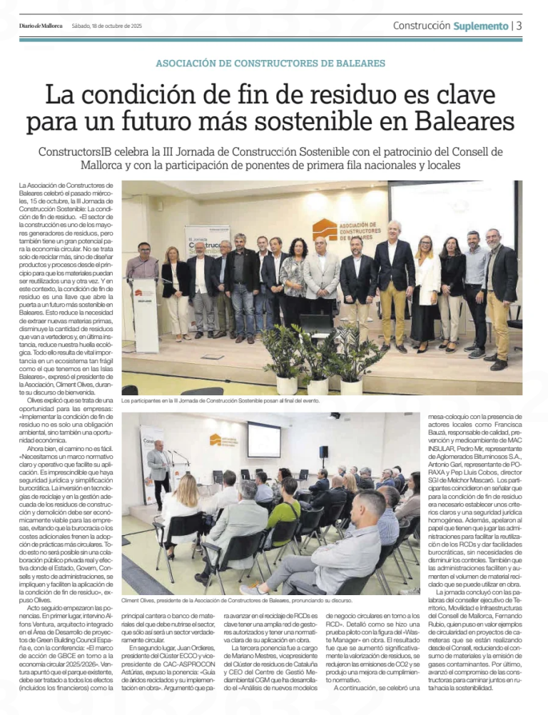 Diario de Mallorca: La condición de fin de residuo es clave para un futuro más sostenible en Baleares
