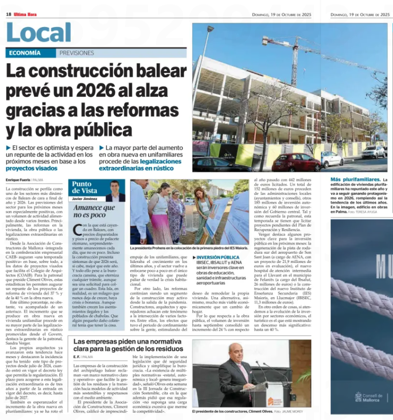 Última Hora: La construcción balear prevé un 2026 al alza gracias a las reformas y a la obra pública