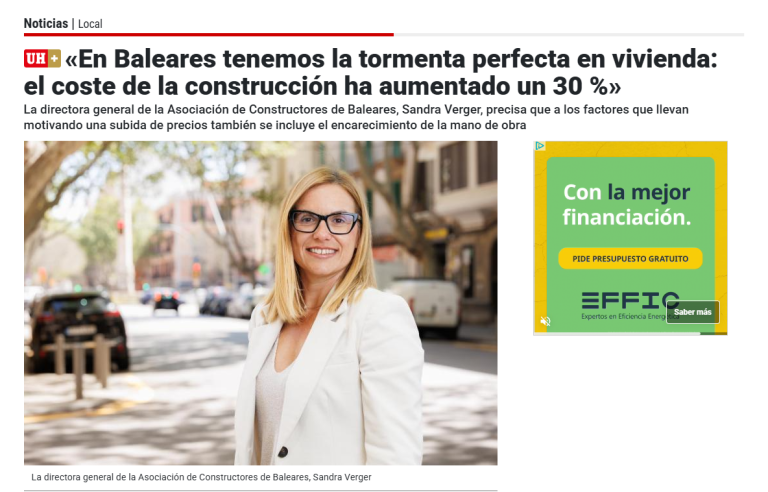 Última Hora: «En Baleares tenemos la tormenta perfecta en vivienda: el coste de la construcción ha aumentado un 30 %»