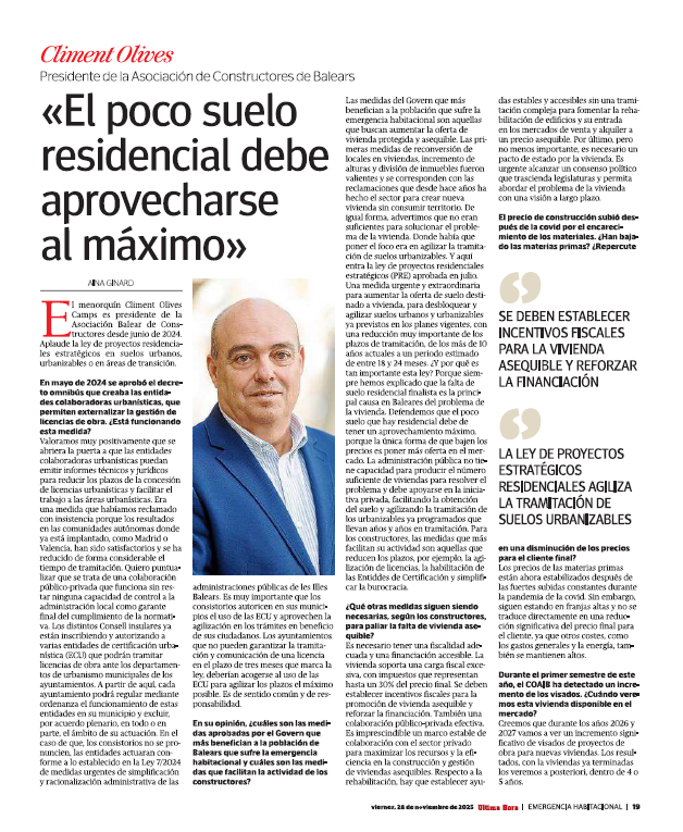 Última Hora especial Emergéncia Habitacional: Climent Olives: «El poco suelo residencial debe aprovecharse al máximo»