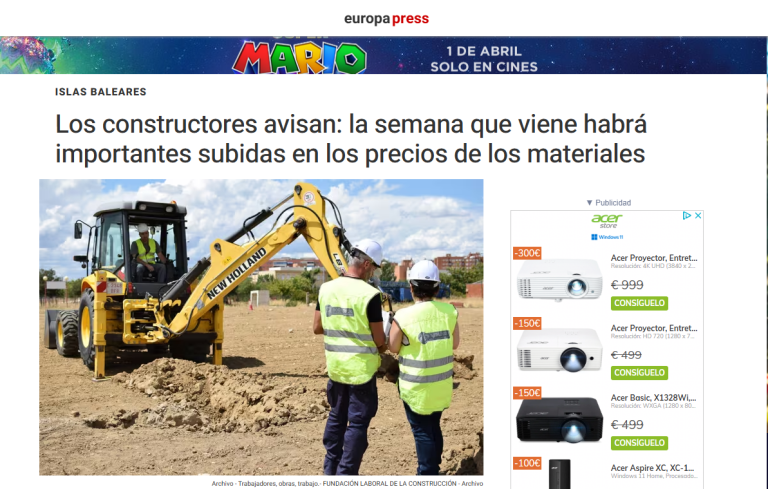 Europa Press: Los constructores avisan: la semana que viene habrá importantes subidas en los precios de los materiales