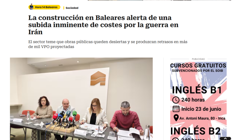 Cadena SER: La construcción en Baleares alerta de una subida inminente de costes por la guerra en Irán