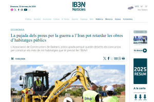 IB3 TV Informatiu: La pujada dels preus per la guerra a l’Iran pot retardar les obres d’habitatges públics