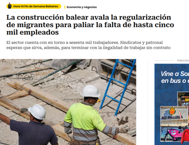 Cadena Ser: La construcción balear avala la regularización de migrantes para paliar la falta de hasta cinco mil empleados